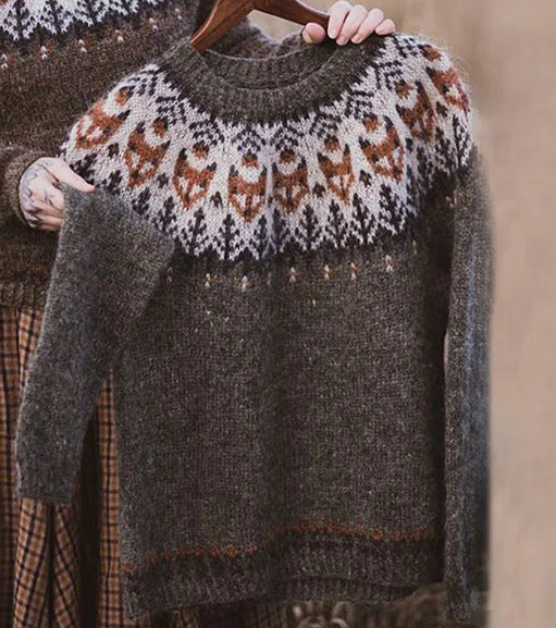 Damen nan Norwegerpullover aus Wollmix mit Rundhalsausschnitt und traditionellem Fair-Isle-Yoke Echo Archiv