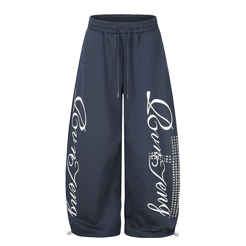 Damen Palazzo-Sweatpants im Culotte-Stil mit hohem Bund, Tunnelzug, Schriftprint und Strassbesatz Echoarchiv