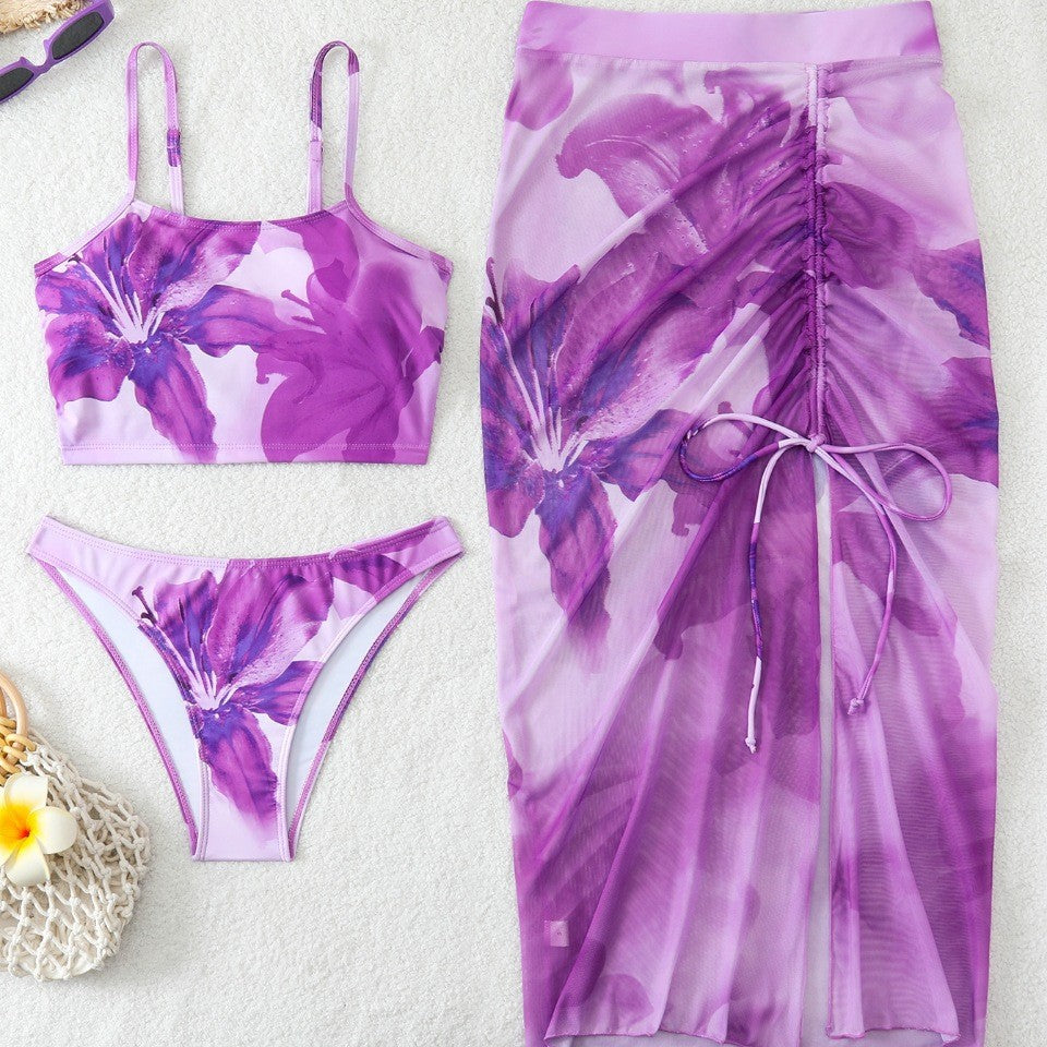 Damen Bikini-Set mit floralem Balconette-Oberteil und transparentem Wickelrock Echo Archiv