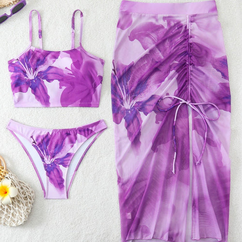 Damen Bikini-Set mit floralem Balconette-Oberteil und transparentem Wickelrock Echo Archiv
