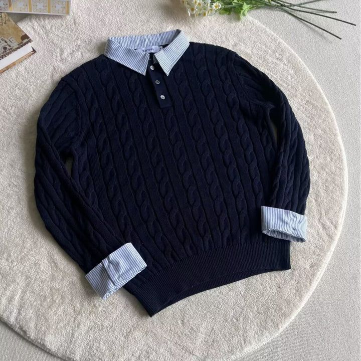 Damen Modischer Grobstrickpullover mit attraktivem Hemdkragen Echoarchiv