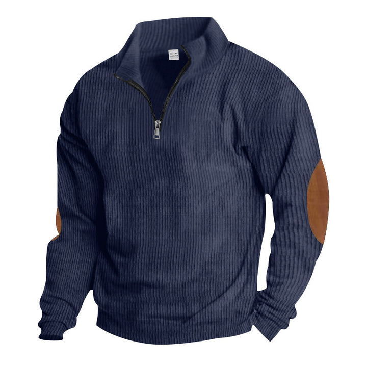 Herren Zip-Pullover mit Lederapplikationen Echoarchiv