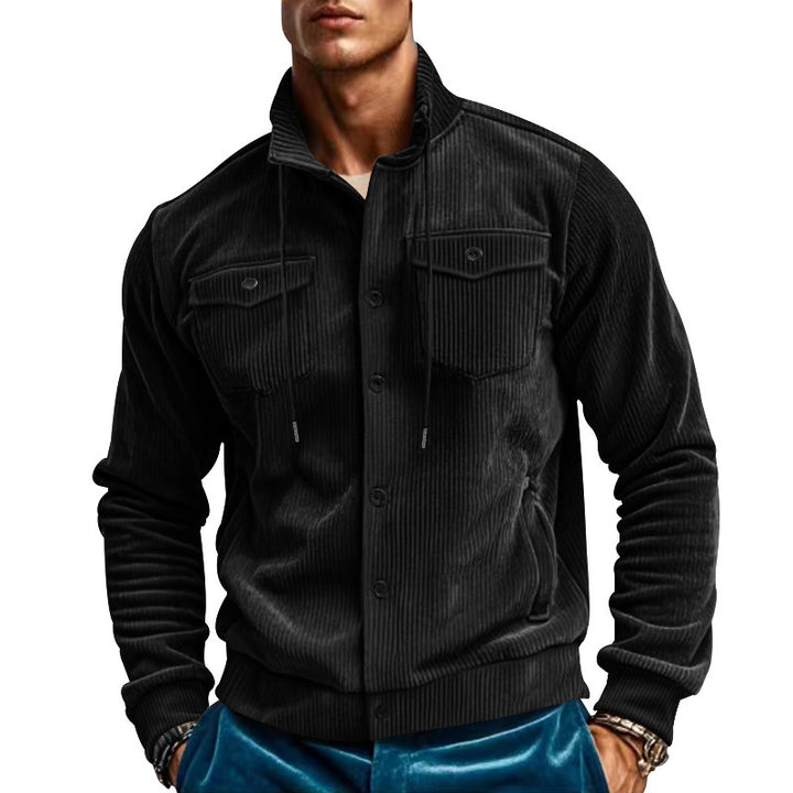 Herren stylische Kordjacke mit verstellbarem Kragen und praktischen Brusttaschen Echoarchiv