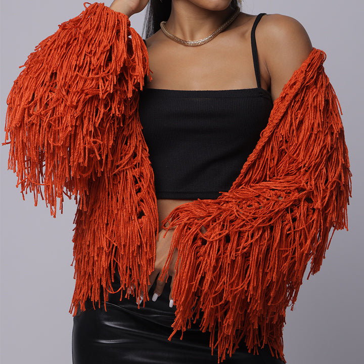 Damen Fransen-Pulloverjacke mit offenem Schnitt und stylischem Design Echo Archiv