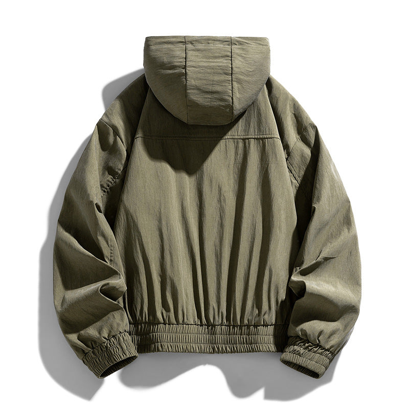 Herren Oversize Canvas-Utility-Kapuzenjacke mit versteckter Druckknopfleiste und Reißverschlusstaschen Echo Archiv