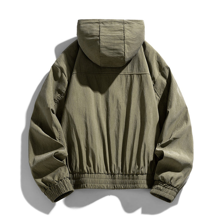 Herren Oversize Canvas-Utility-Kapuzenjacke mit versteckter Druckknopfleiste und Reißverschlusstaschen Echo Archiv