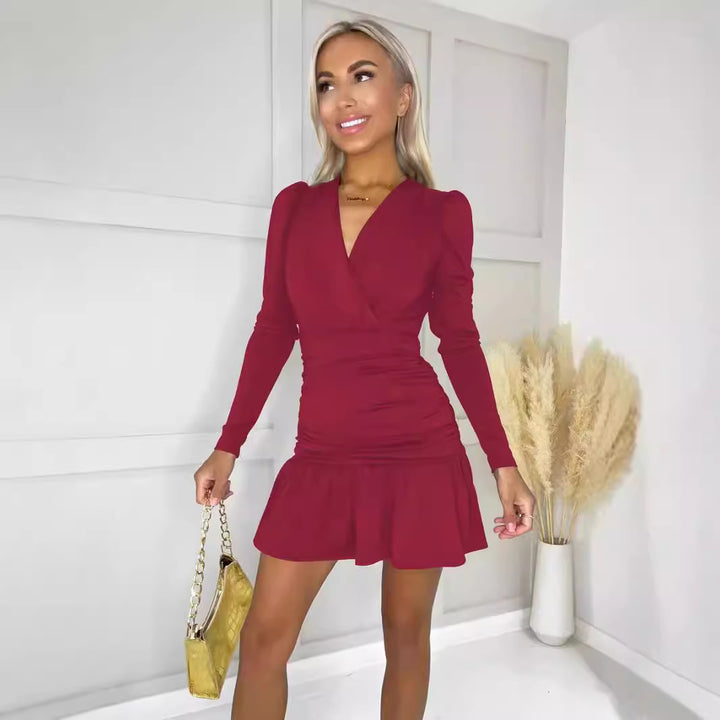 Damen Wickelkleid mit Rüschen und langen Ärmeln Echo Archiv
