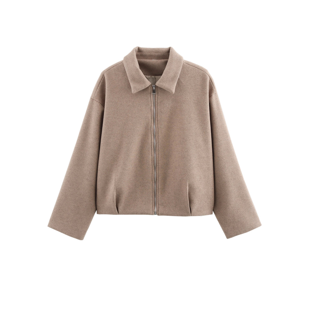 Damen Kurz geschnittene Wollmix Jacke mit Reißverschluss und kurzem Stehkragen – Célinea