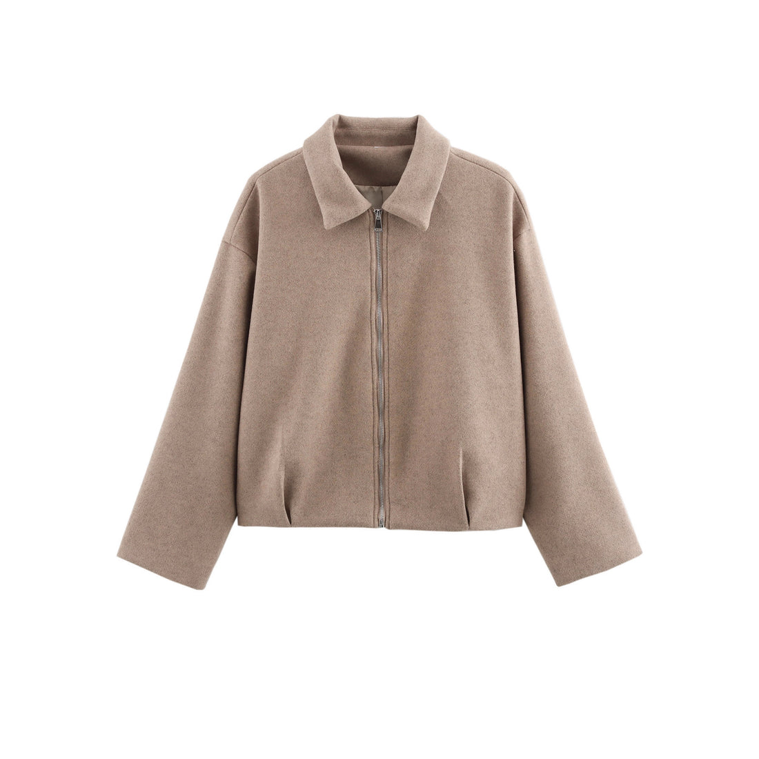 Damen Kurz geschnittene Wollmix Jacke mit Reißverschluss und kurzem Stehkragen – Célinea
