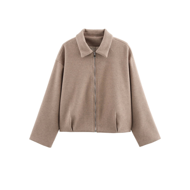 Damen Kurz geschnittene Wollmix Jacke mit Reißverschluss und kurzem Stehkragen – Célinea