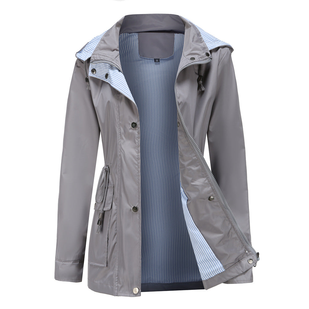 Damen nan leichte wasserdichte Regenjacke mit Kapuze und Taillenzug Echo Archiv