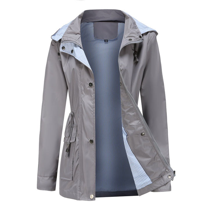 Damen nan leichte wasserdichte Regenjacke mit Kapuze und Taillenzug Echo Archiv