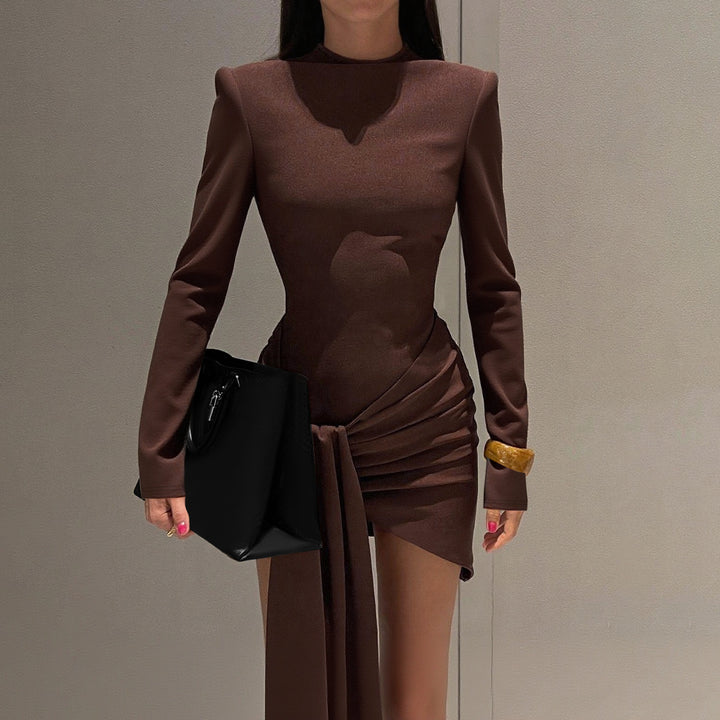 Damen figurbetontes Minikleid mit langen Ärmeln und raffiniertem Wickeldesign Echo Archiv