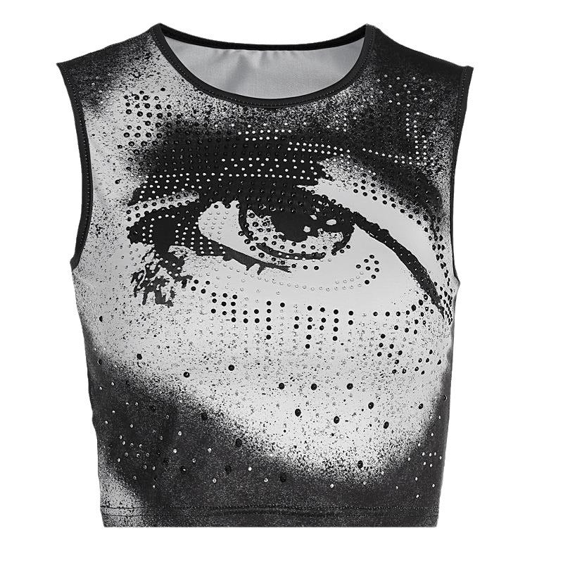 Damen Cropped Tanktop mit strahlendem Augenmotiv und glitzernden Akzenten Echo Archiv