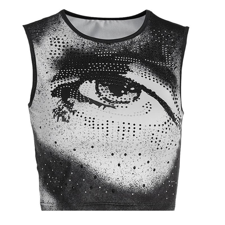 Damen Cropped Tanktop mit strahlendem Augenmotiv und glitzernden Akzenten Echo Archiv
