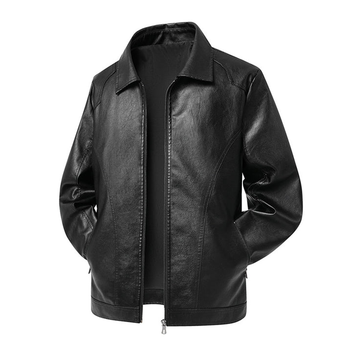 Herren Kunstleder-Übergangsjacke mit Hemdkragen, verdecktem Reißverschluss & Eingrifftaschen Echoarchiv