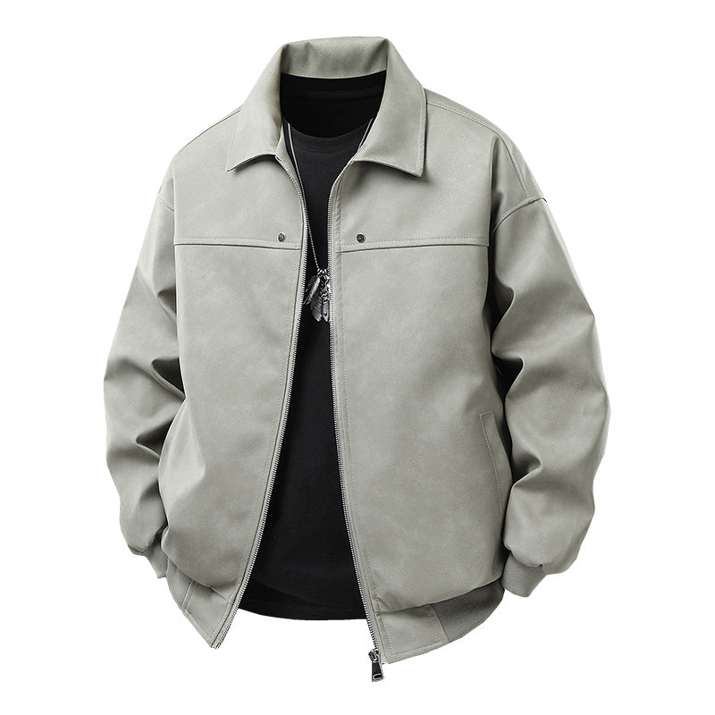 Herren lässige Kunstlederjacke mit weitem Schnitt und praktischen Reißverschlusstaschen Echoarchiv