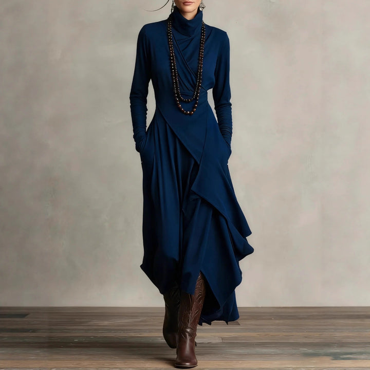 Damen Elegantes Maxikleid mit drapiertem Oberteil und asymmetrischem Schnitt Echo Archiv