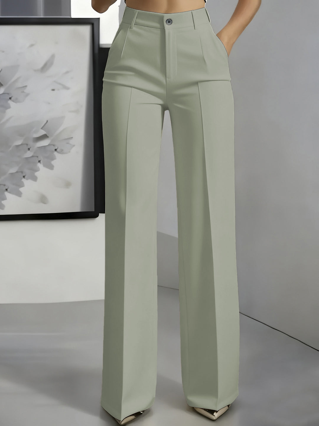 Damen Hochtaillierte Palazzo-Hose mit Bügelfalte und Eingrifftaschen Echoarchiv