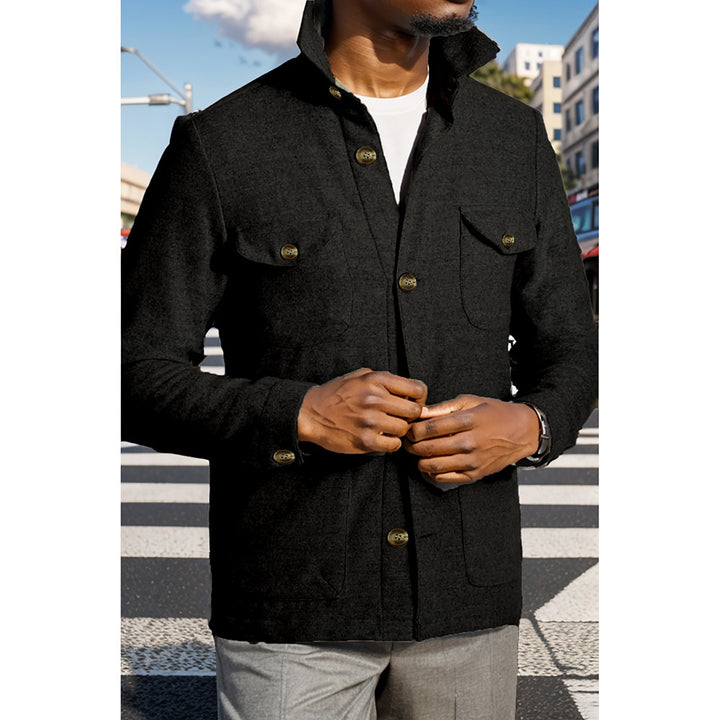 Herren moderne Utility-Jacke mit praktischem Stehkragen und aufgesetzten Taschen Echoarchiv
