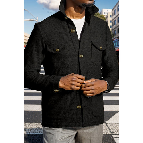 Herren moderne Utility-Jacke mit praktischem Stehkragen und aufgesetzten Taschen Echoarchiv