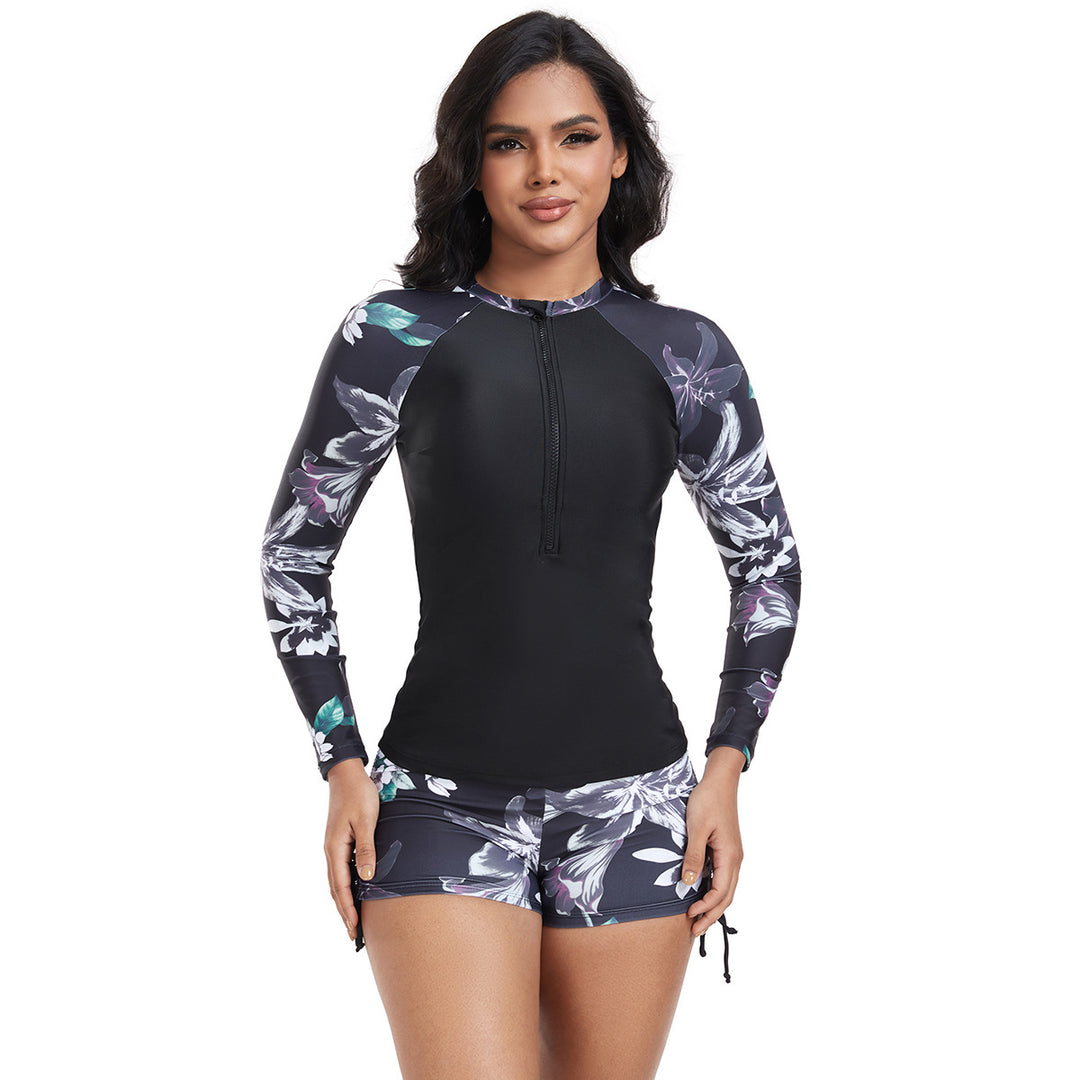 Damen Langarm Rashguard mit modischem floralem Design Echo Archiv