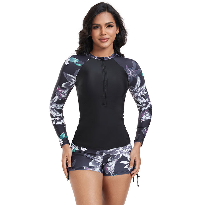 Damen Langarm Rashguard mit modischem floralem Design Echo Archiv