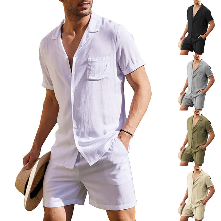 Herren elegantes Freizeit-Set aus hochwertigem, atmungsaktivem Stoff mit Kurzarm-Hemd und Shorts Echoarchiv