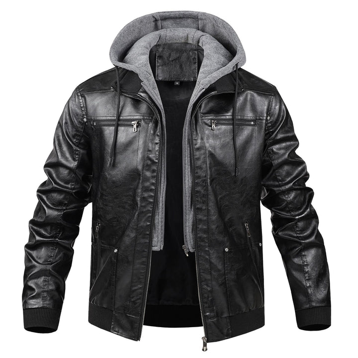 Herren Modische Kunstlederjacke mit abnehmbarer Kapuze Echo Archiv