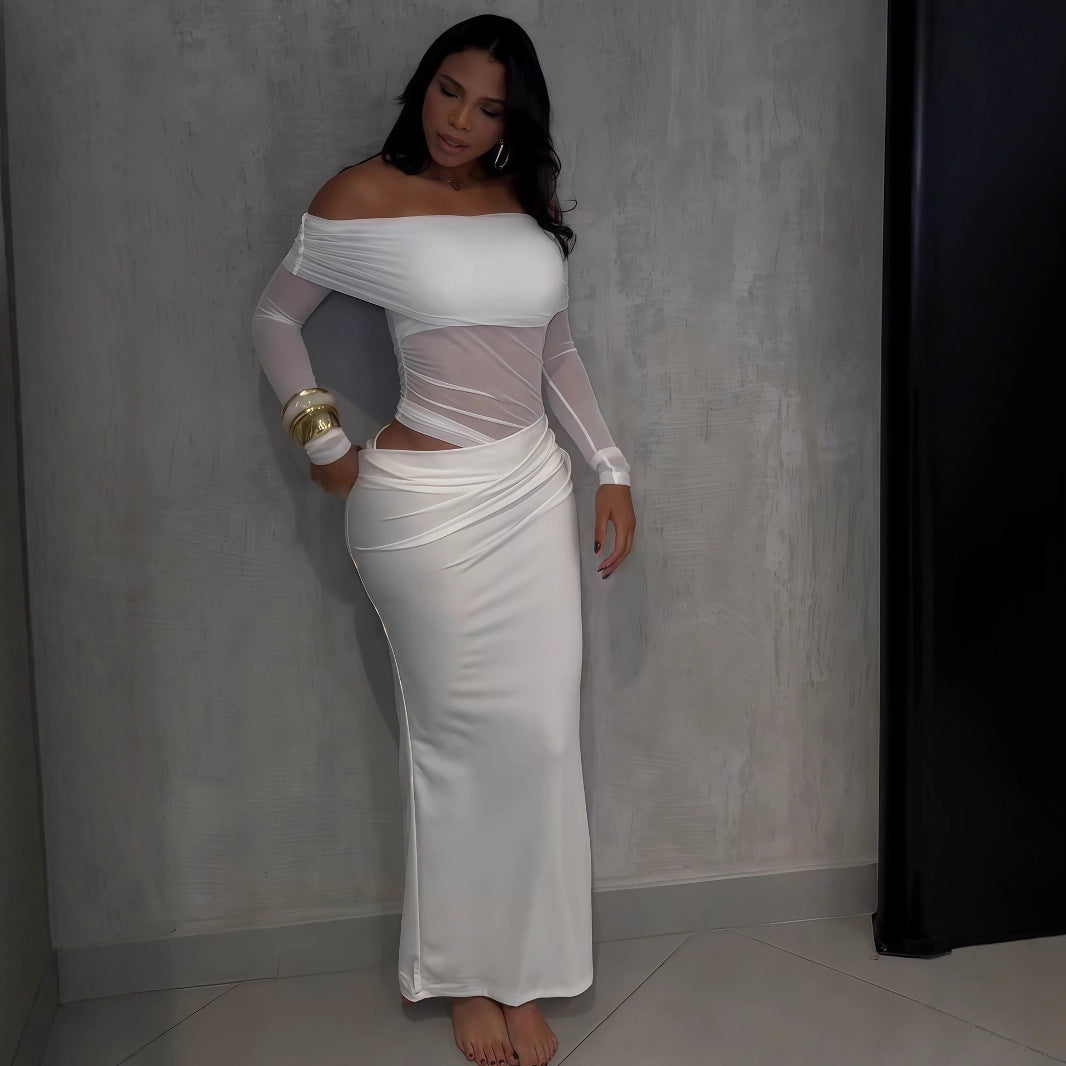 Damen Maxi-Kleid mit schulterfreiem Design und eleganter Drapierung Echo Archiv