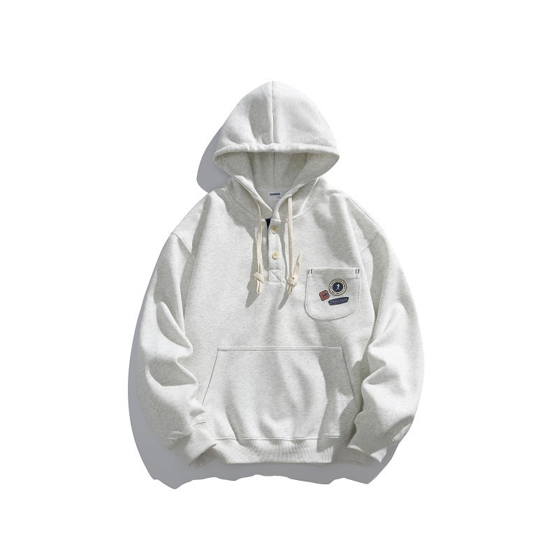Unisex Kapuzen-Hoodie im Henley-Stil mit Brusttasche & Kängurutasche Echoarchiv