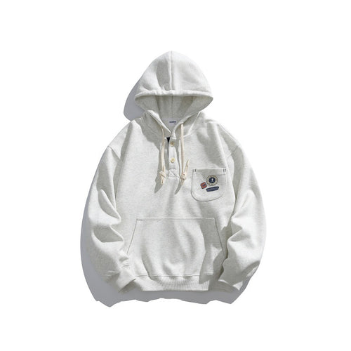 Unisex Kapuzen-Hoodie im Henley-Stil mit Brusttasche & Kängurutasche Echoarchiv