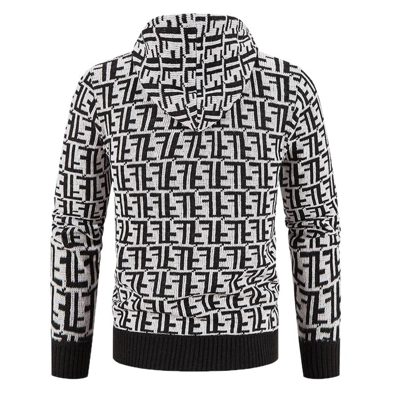 Herren Hochwertige Strickjacke mit modernem Muster und Kapuze Echoarchiv