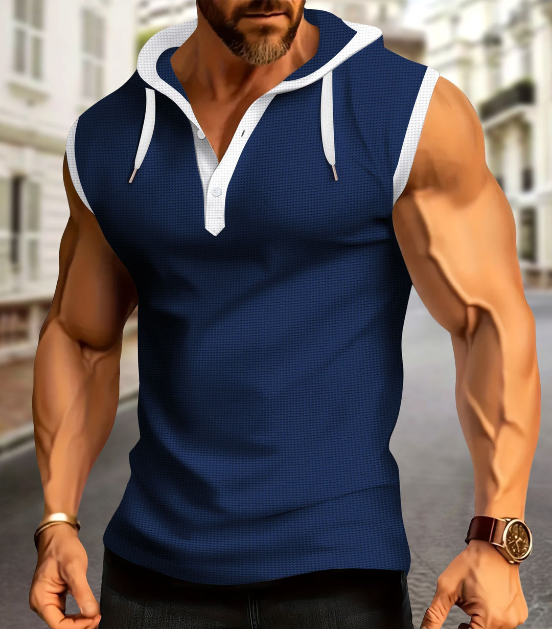 Herren sportliches ärmelloses Poloshirt mit Kapuze Echoarchiv