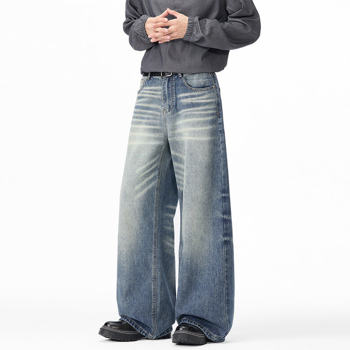 Herren Extraweite Baggy-Denimhose mit hohem Bund, markanten Whisker-Falten und tiefem Schritt Echo Archiv