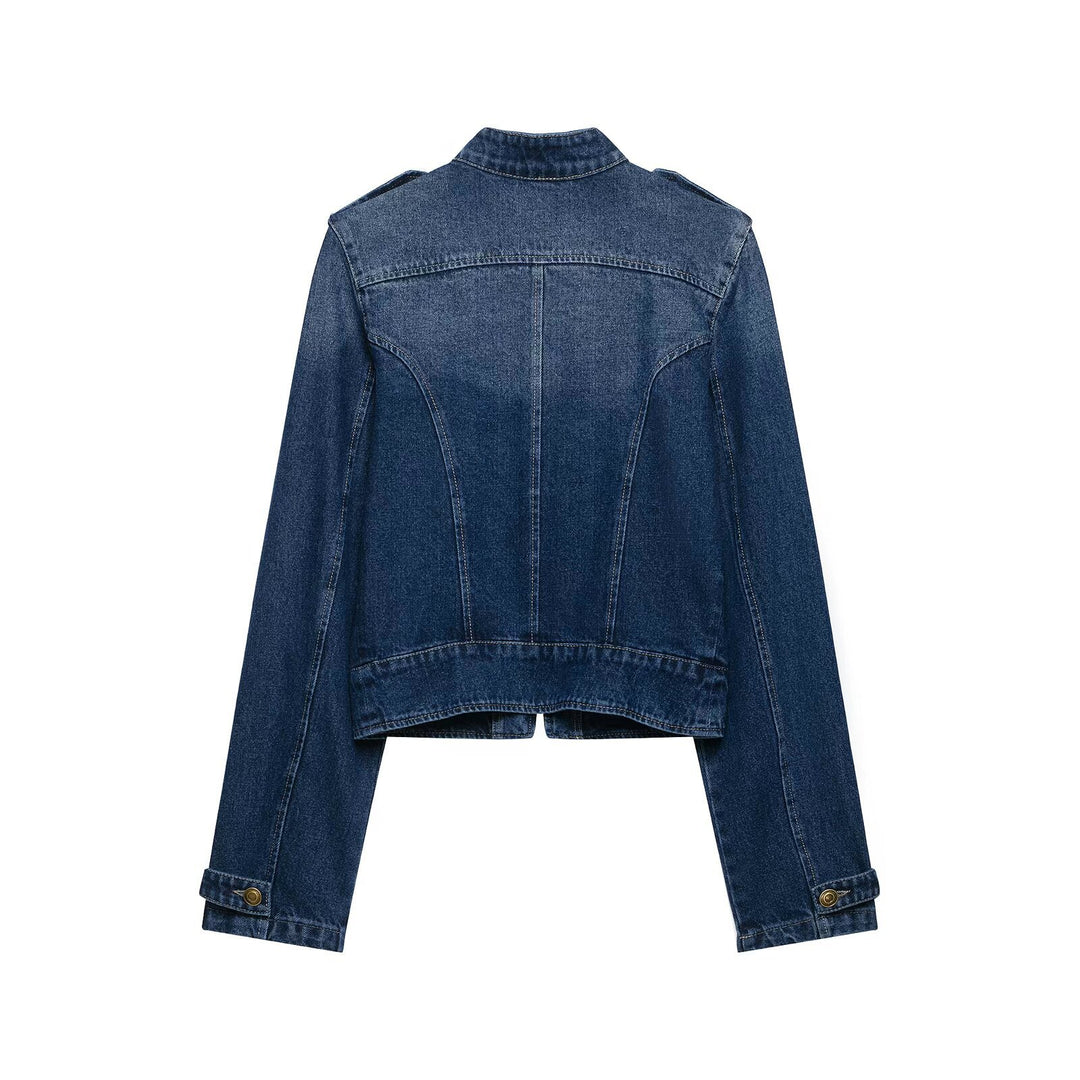 Damen Kurz geschnittene Jeansjacke im Military‑Stil mit Stehkragen Echo Archiv