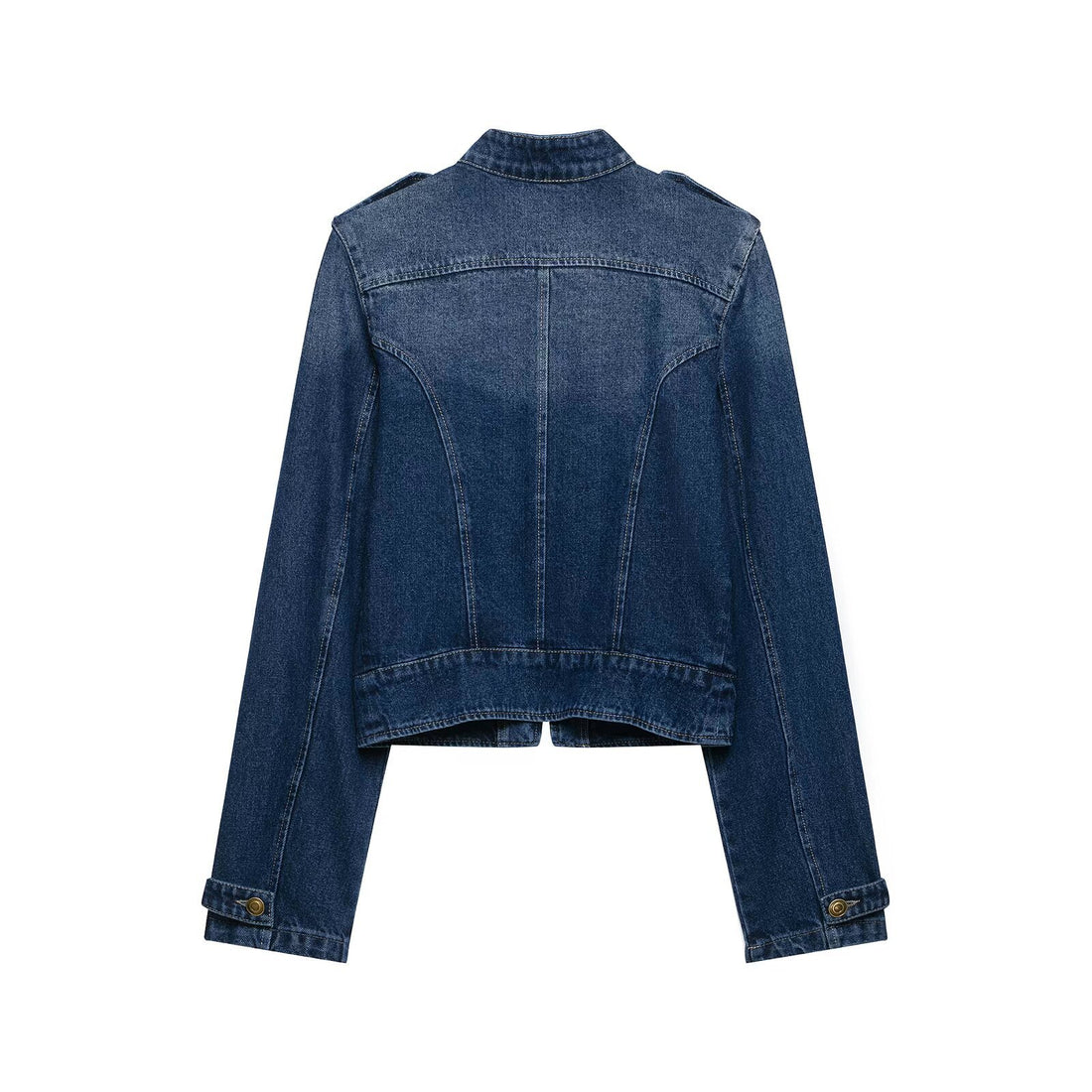 Damen Kurz geschnittene Jeansjacke im Military‑Stil mit Stehkragen Echo Archiv