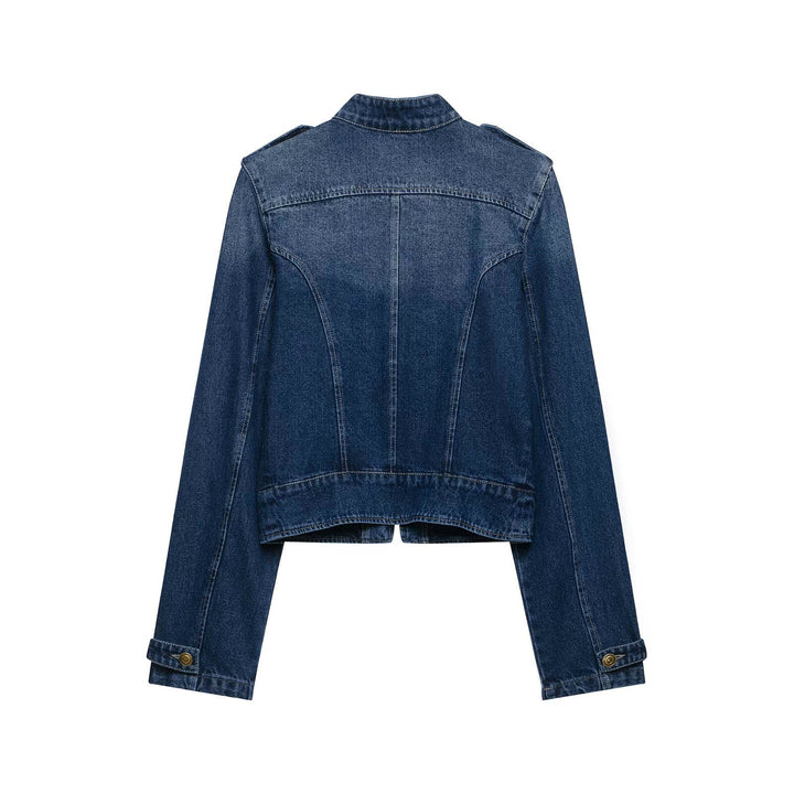 Damen Kurz geschnittene Jeansjacke im Military‑Stil mit Stehkragen Echo Archiv
