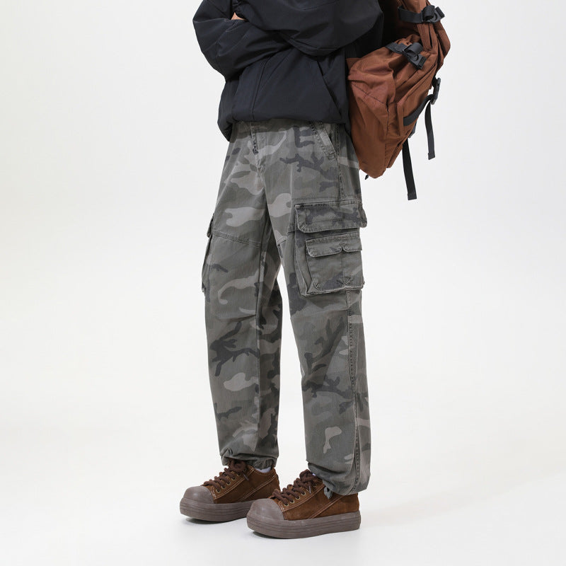 Herren Cargo-Hose mit Camouflage-Muster, Relaxed-Fit, Mehrfach-Taschen und Kordelzug am Saum Echo Archiv