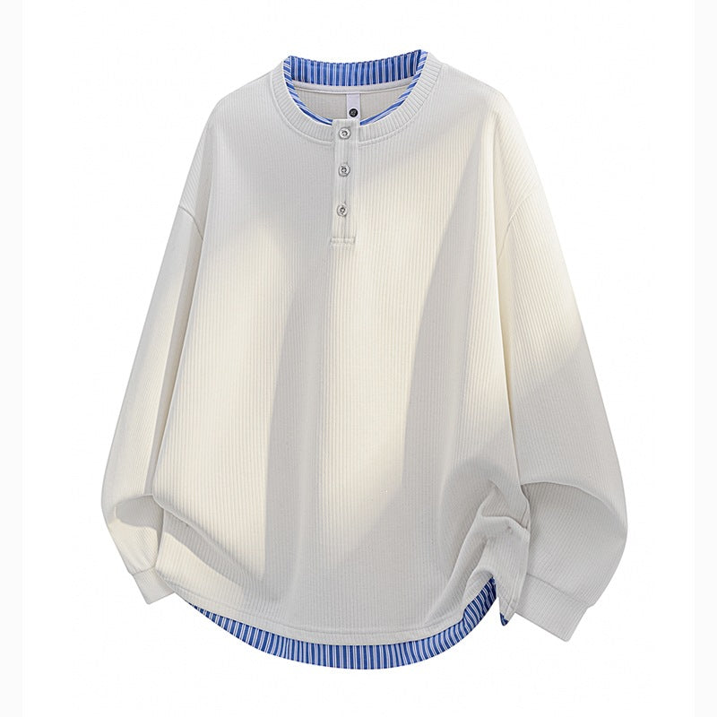 Unisex Oversize Henley-Langarmshirt mit Rippenstruktur und Einsatzlayer Echoarchiv
