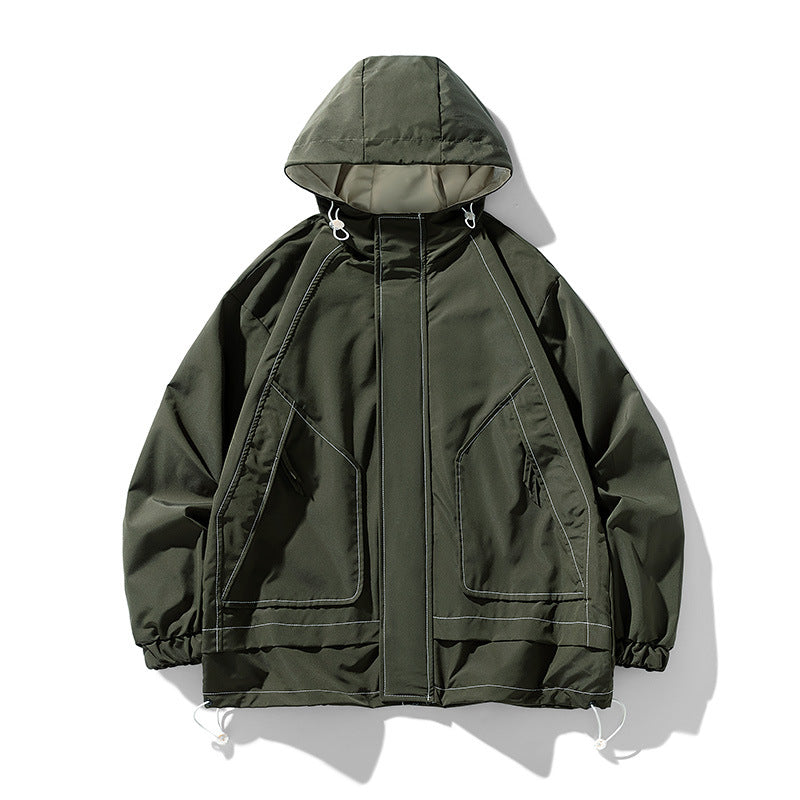 Herren winddichte praktische Outdoor-Jacke mit verstellbarer Kapuze und großen Taschen Echoarchiv