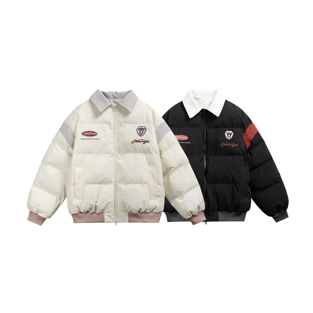 Damen Kurz geschnittene wattierte Blousonjacke mit kontrastierendem Kragen und Stickdetails Echoarchiv
