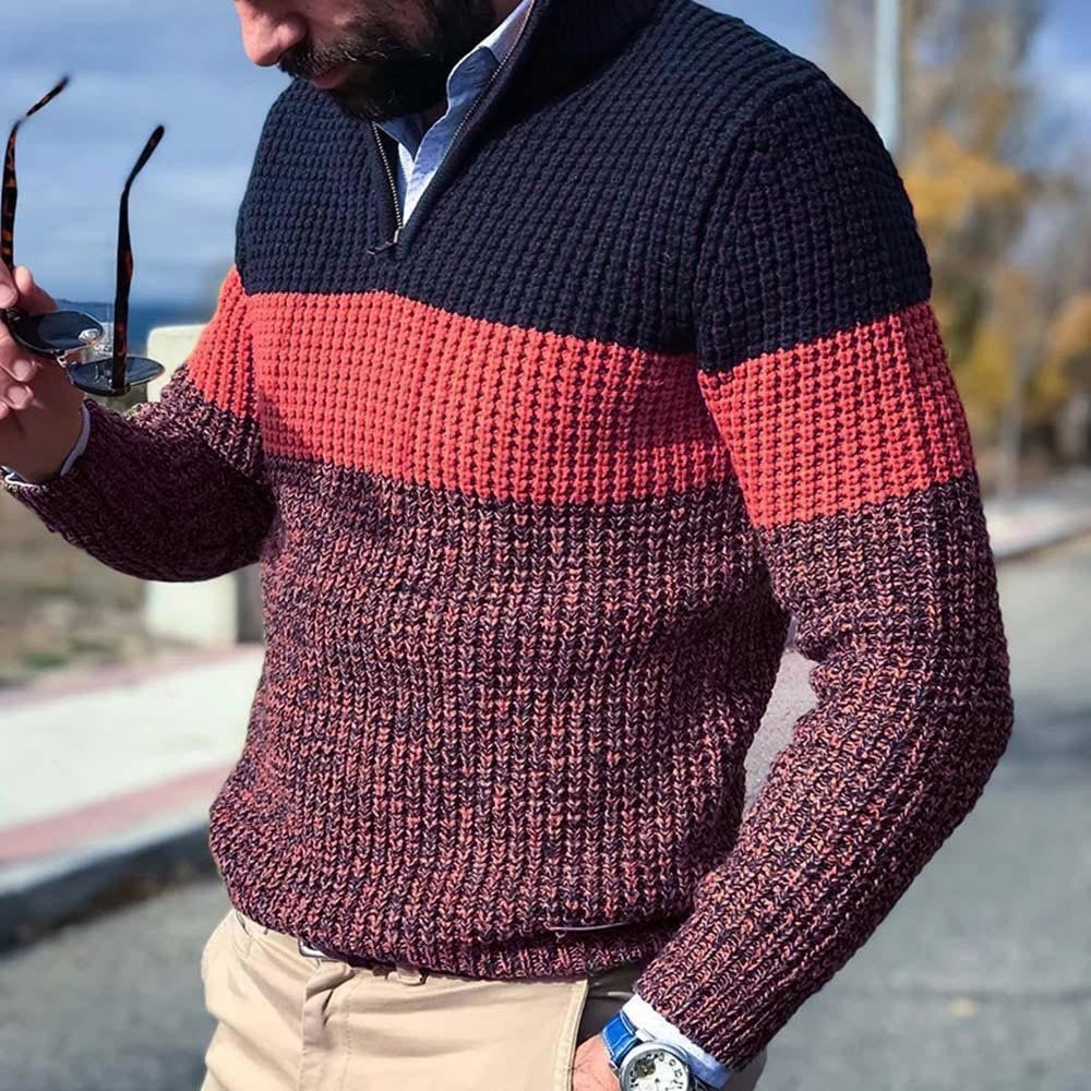 Herren Strickpullover mit strukturierter Oberfläche und halben Reißverschluss Echoarchiv