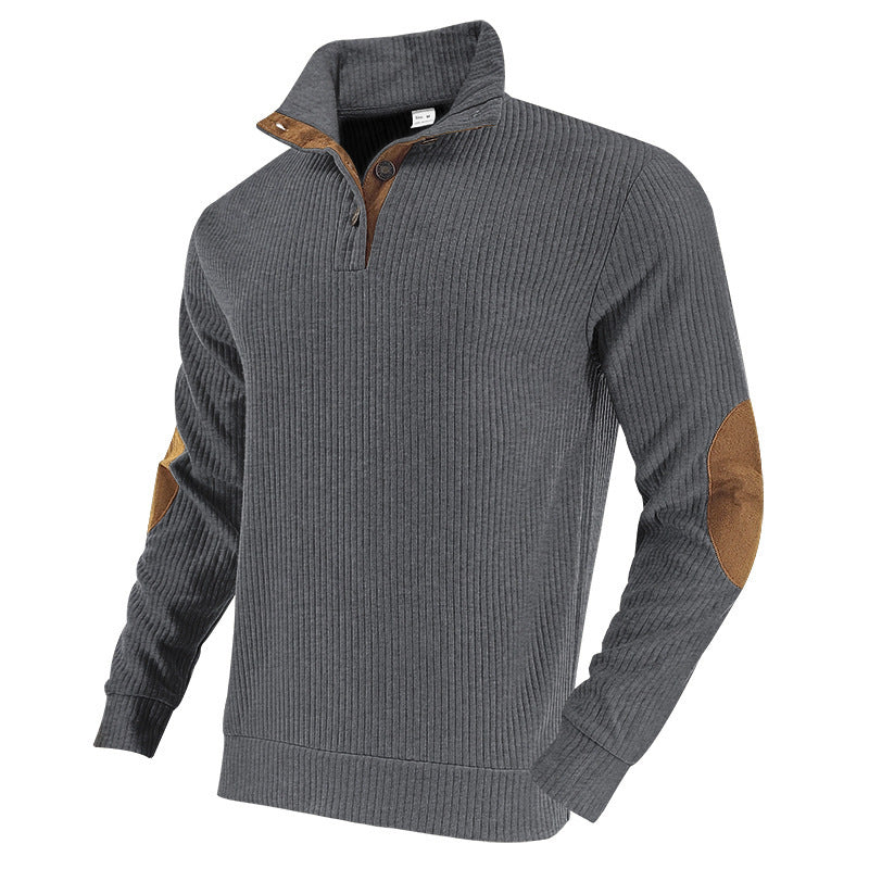 Herren lässiger Strickpullover mit Kragen und modischen Ellenbogenpatches Echoarchiv