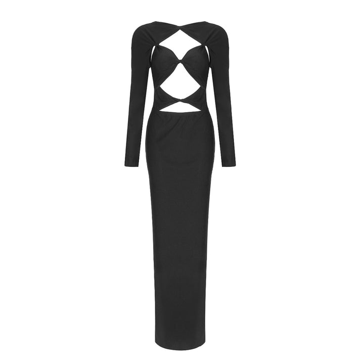 Damen Elegantes Cut-Out-Maxikleid mit langen Ärmeln und tiefem Ausschnitt Echo Archiv