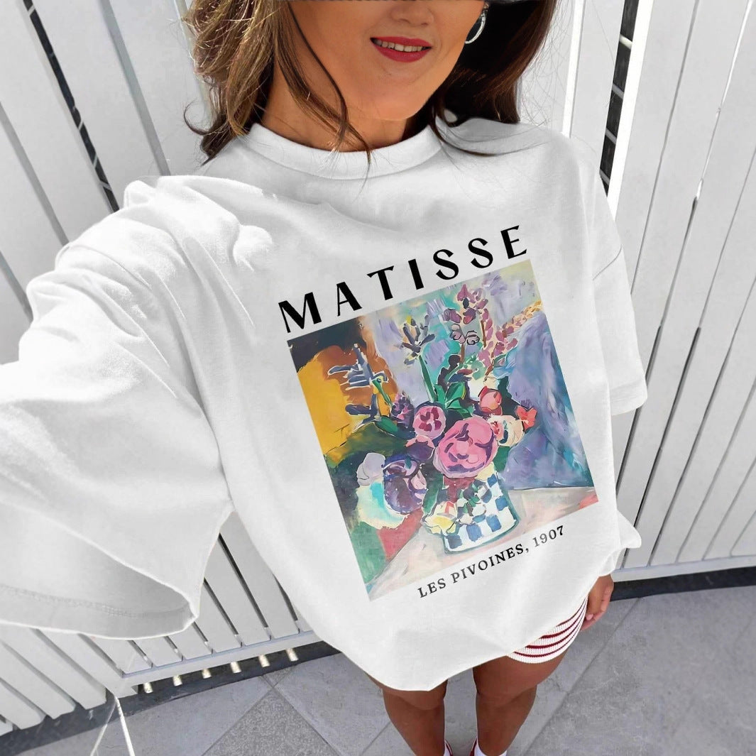 Damen T-Shirt mit künstlerischem Grafikdruck und lässigem Schnitt Echo Archiv