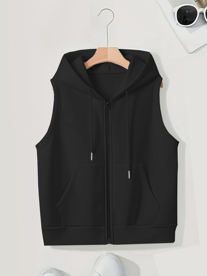 Damen Ärmellose Zip‑Hoodie‑Weste aus weichem Sweat mit Kängurutaschen Echo Archiv