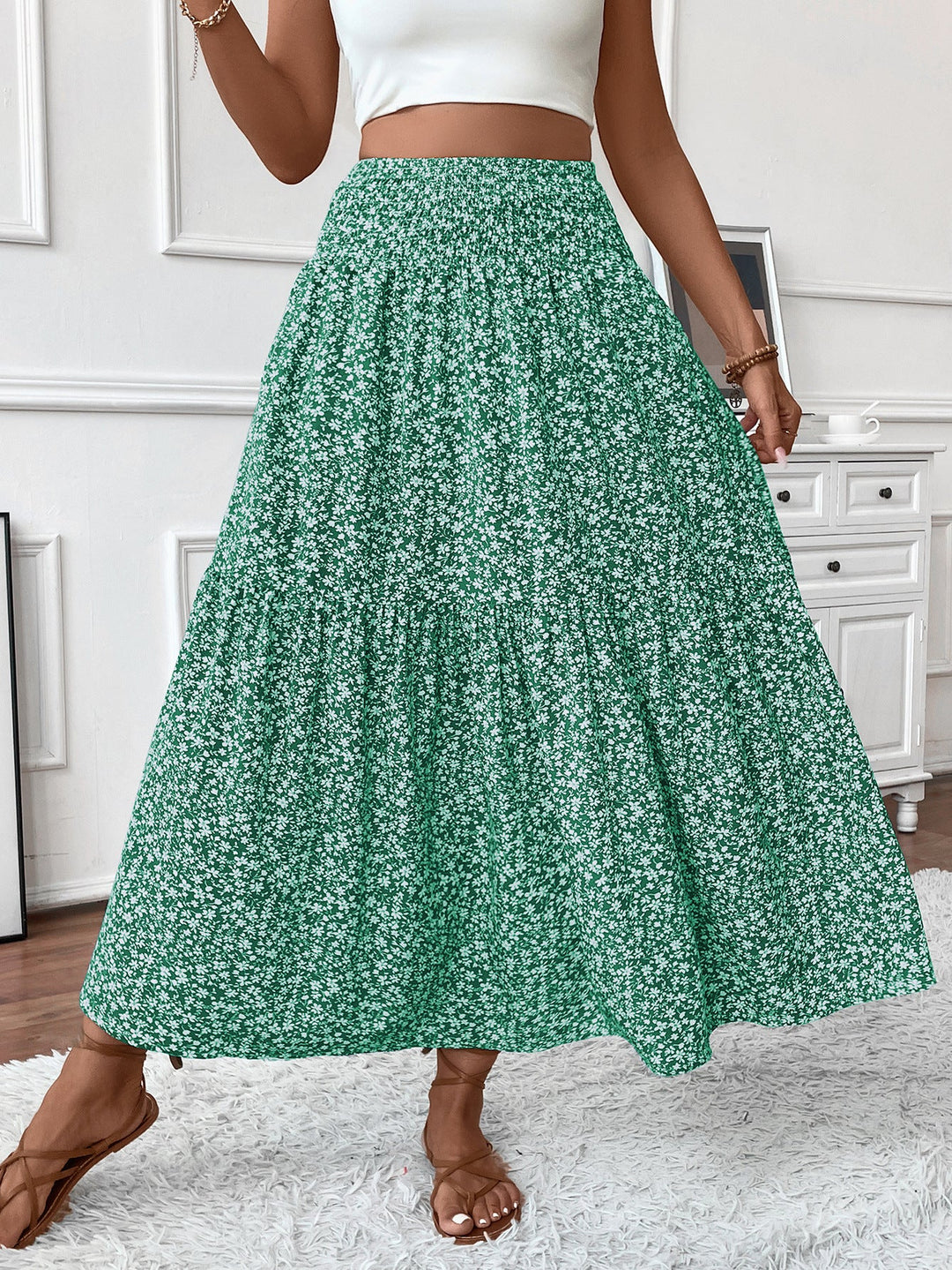 Damen Langer Rock mit floralem Print und elastischem Bund Echoarchiv