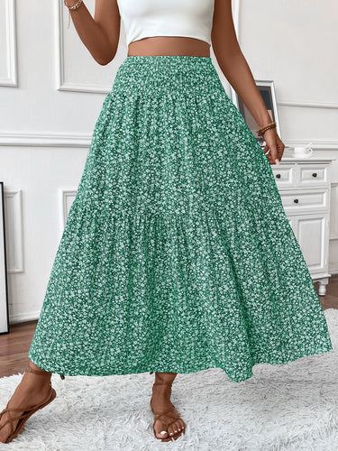 Damen Langer Rock mit floralem Print und elastischem Bund Echoarchiv
