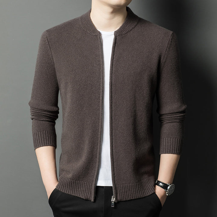 Herren feiner Strickjacke mit durchgehendem Reißverschluss und modernem Rundhalsausschnitt Echoarchiv